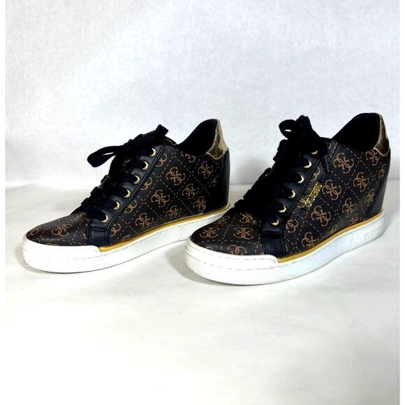 Guess GW Flowurs Wedge Sneakers in Brown and Metallic Gold Multi 8.5M - Picture 7 of 13